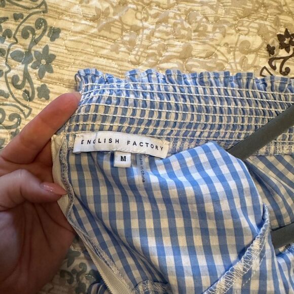 EUC English Factory Gingham Check & Stripe Mixed Blouse Size Medium - Picture 8 of 10